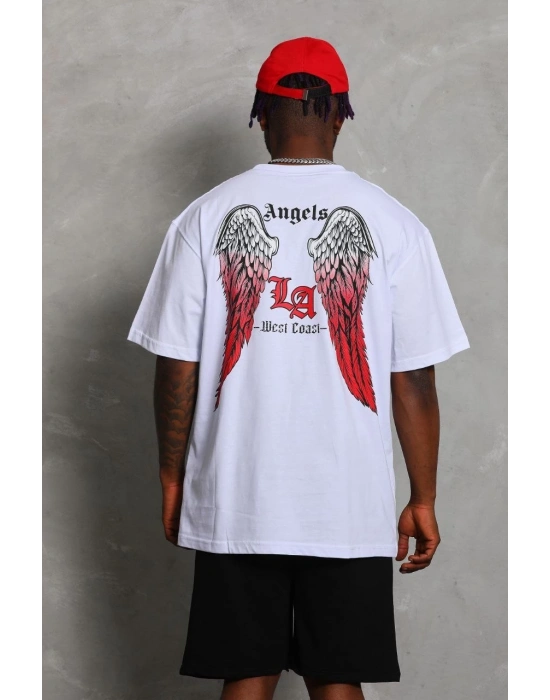 ERKEK Oversize Baskılı Bisiklet Yaka T-Shirt - Beyaz