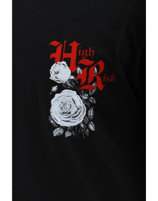 ERKEK Oversize Baskılı Bisiklet Yaka T-Shirt - Siyah