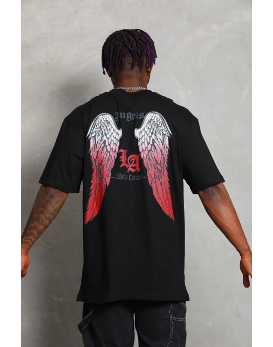 ERKEK Oversize Baskılı Bisiklet Yaka T-Shirt - Siyah