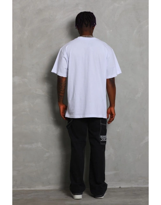 ERKEK Oversize Düz Bisiklet Yaka T-Shirt - Beyaz