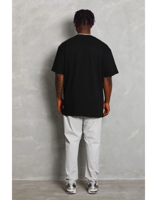 ERKEK Oversize Düz Bisiklet Yaka T-Shirt - Siyah