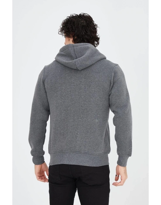 ERKEK Tam Fermuarlı Kapşonlu  SweatShirt - Füme