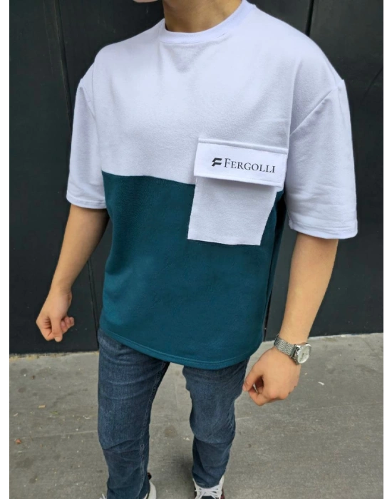 ERKEK Torba Cep Detaylı  Parçalı T-Shirt - Lacivert