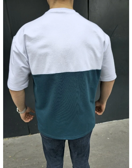 Unisex Torba Cep Detaylı Parçalı T-Shirt - Lacivert