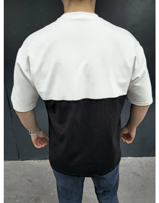 Unisex Torba Cep Detaylı Parçalı T-Shirt - Siyah