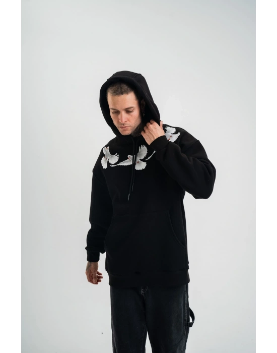 ERKEK Uzun Kol Bisiklet Yaka Yıkamalı SweatShirt - Siyah