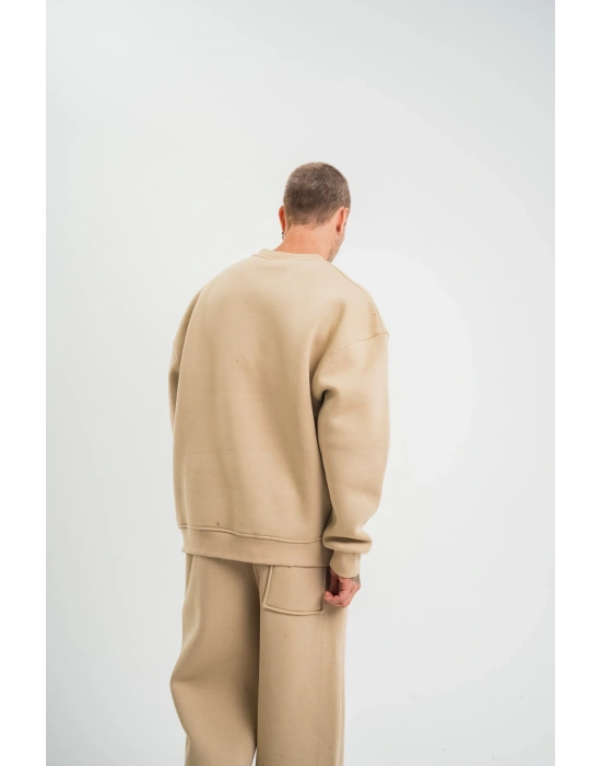 Uzun Kol Bisiklet Yaka Basic SweatShirt - Bej