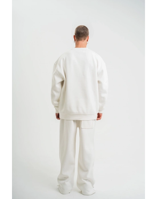 Uzun Kol Bisiklet Yaka Basic SweatShirt - Beyaz