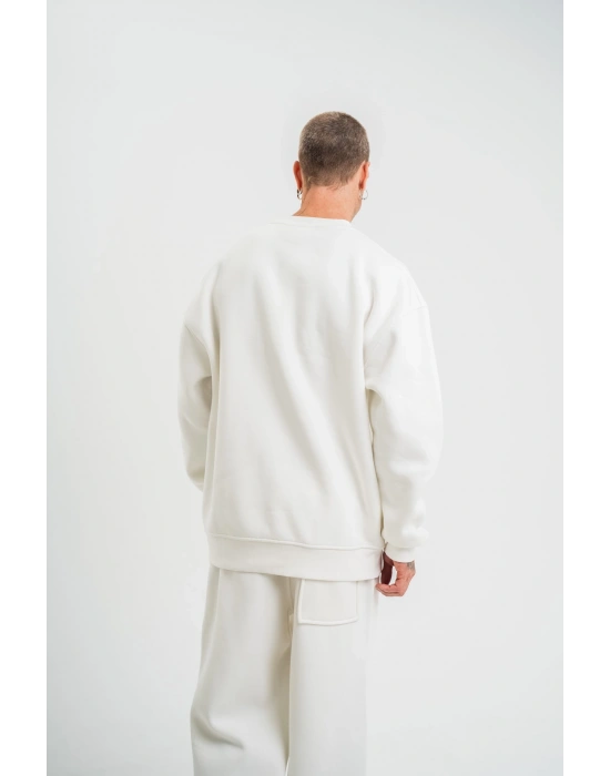 Uzun Kol Bisiklet Yaka Basic SweatShirt - Beyaz