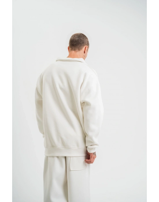 Uzun Kol Bisiklet Yaka Basic SweatShirt - Beyaz