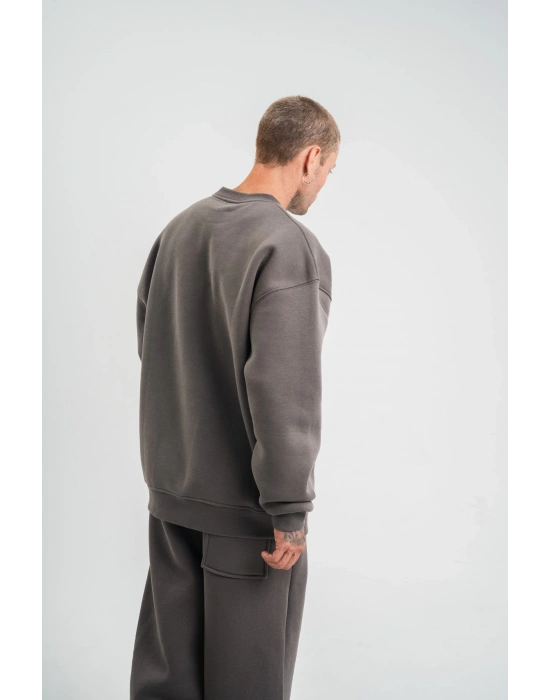 Uzun Kol Bisiklet Yaka Basic SweatShirt - Füme