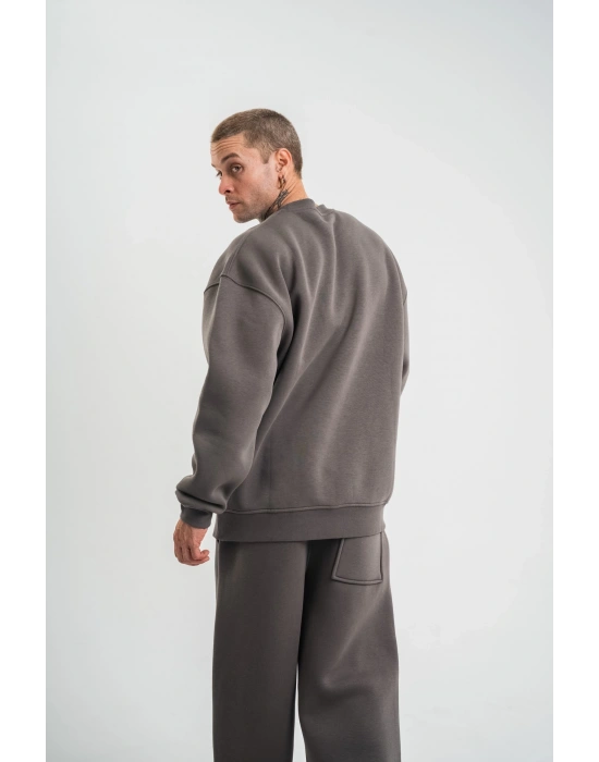 Uzun Kol Bisiklet Yaka Basic SweatShirt - Füme