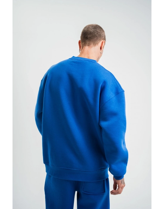 Uzun Kol Bisiklet Yaka Basic SweatShirt - Mavi