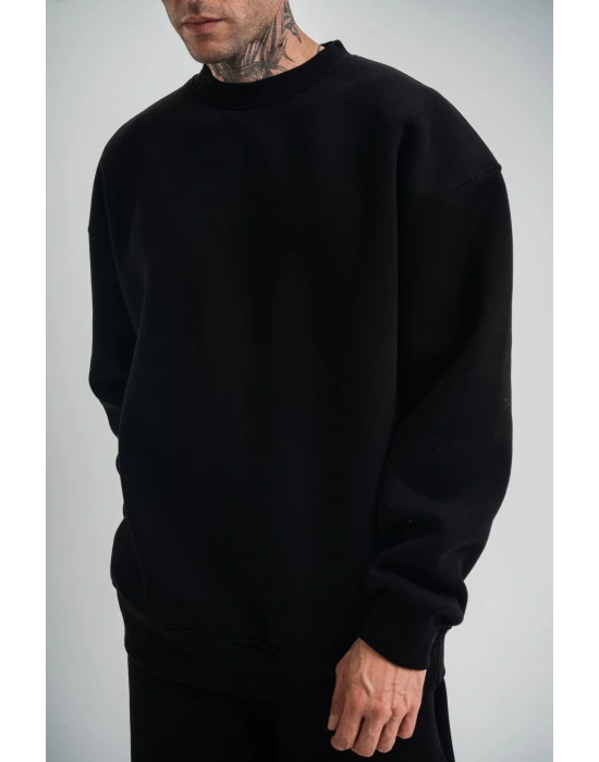ErkeknUzun Kol Bisiklet Yaka Basic SweatShirt - Siyah