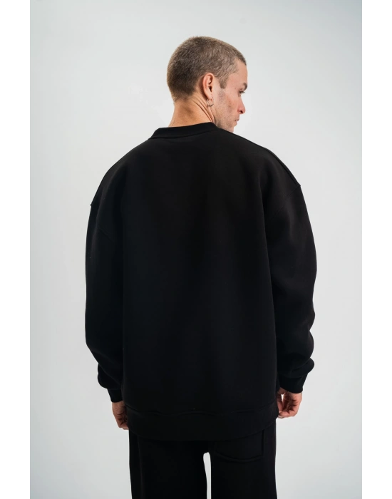 ErkeknUzun Kol Bisiklet Yaka Basic SweatShirt - Siyah