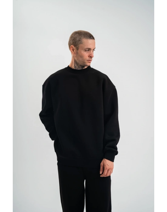 ErkeknUzun Kol Bisiklet Yaka Basic SweatShirt - Siyah