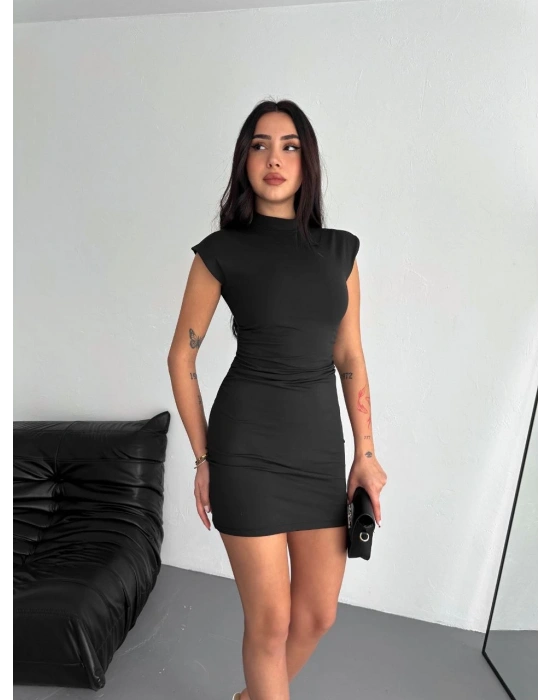 Yarım Bogazlı Kolsuz Mini Boy Elbise - Siyah