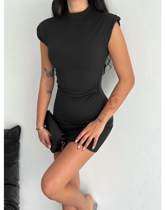 Yarım Bogazlı Kolsuz Mini Boy Elbise - Siyah