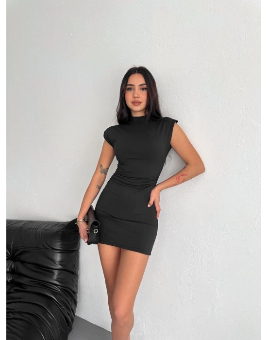 Yarım Bogazlı Kolsuz Mini Boy Elbise - Siyah