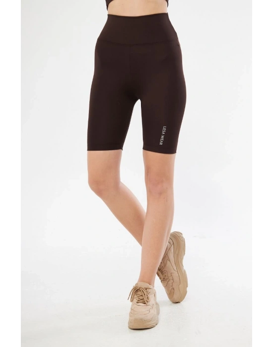 Yüksek Bel Biker Sporcu Şort - Kahve