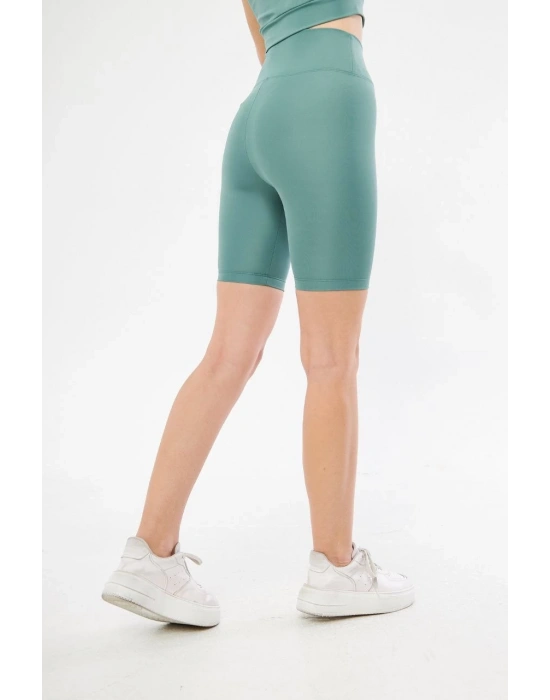 Yüksek Bel Biker Sporcu Şort - Mint Yeşil