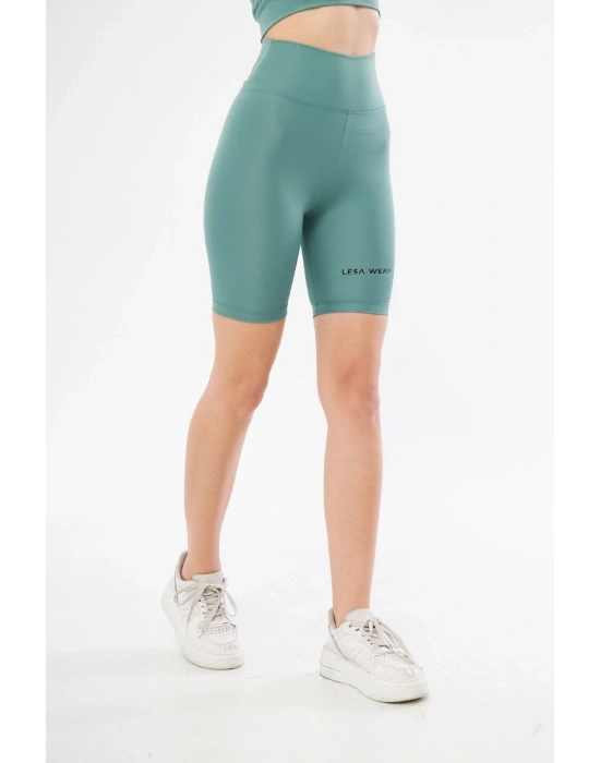 Yüksek Bel Biker Sporcu Şort - Mint Yeşil
