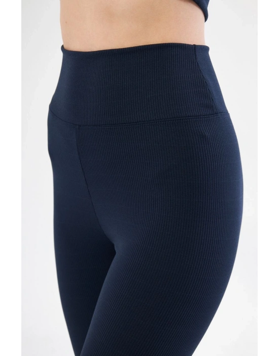 Yüksek Bel Fitilli Biker Baskılı Şort - Lacivert