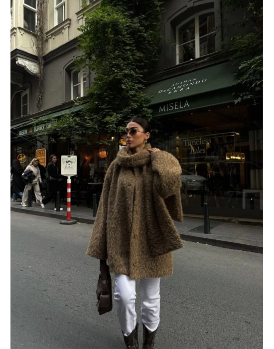 Yün Cıkartılabilen Atkılı ,Kaban İkili Takım- Kahve