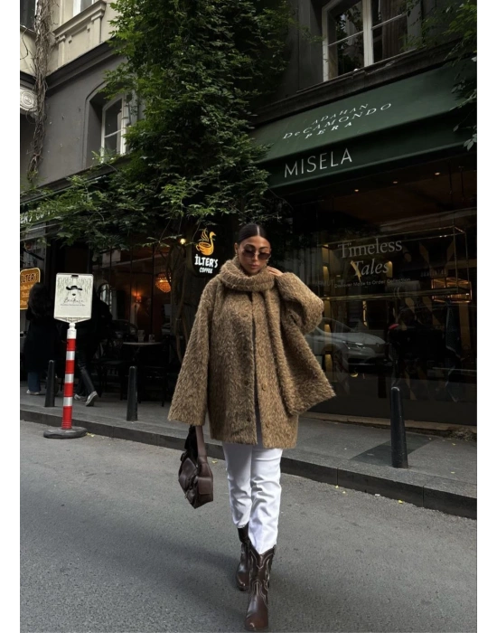 Yün Cıkartılabilen Atkılı ,Kaban İkili Takım- Kahve