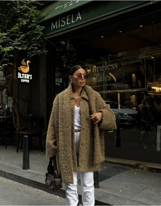 Yün Cıkartılabilen Atkılı ,Kaban İkili Takım- Kahve