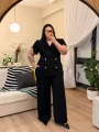Prenses Kol Aksesuarlı Esnek İkili Krep Takım - Siyah