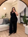 Pilise Detaylı Esnek İkili Krep Takım - Siyah