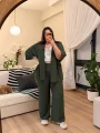 İkili Bürümcük Kimono Takım - Haki