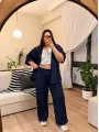 Desenli Esnek Kimono Takım - Lacivert