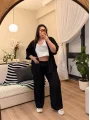 Desenli Esnek Kimono Takım - Siyah