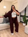 Desenli Esnek Kimono Takım - Bordo