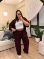 Desenli Esnek Kimono Takım - Bordo