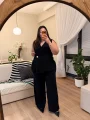 Pilise Detaylı Esnek İkili Krep Takım - Siyah