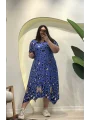 Asimetrik Esnek Penye Elbise - Mavi Leopar Desenli