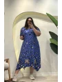 Asimetrik Esnek Penye Elbise - Mavi Leopar Desenli