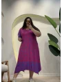 Asimetrik Esnek Penye Elbise - Pembe Etnik Desen