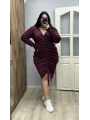 Büzgülü Esnek Triko Elbise - Bordo