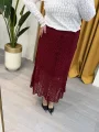 Dantel Detaylı Esnek Astarlı Etek - Bordo
