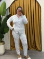 Düğmeli Esnek Pijama Takımı - Beyaz Kiraz Desenli