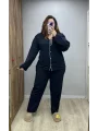 Düğmeli Penye Pijama Takımı - Siyah