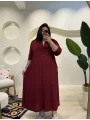 Geniş Kesim Ayrobin Gömlek Elbise - Bordo