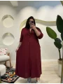 Geniş Kesim Ayrobin Gömlek Elbise - Bordo