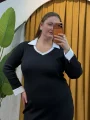 Gömlek Yaka Esnek Triko Elbise - Siyah