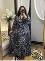 Hakim Yaka Esnek Penye Gömlek Elbise - Siyah Leopar