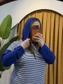 Kapüşonlu Çizgili Sweatshirt - Mavi